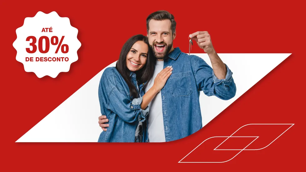 Mulher e homem a promover campanha vida crédito casa